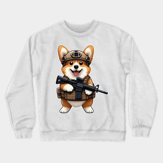 Tactical Corgi Crewneck Sweatshirt by Rawlifegraphic